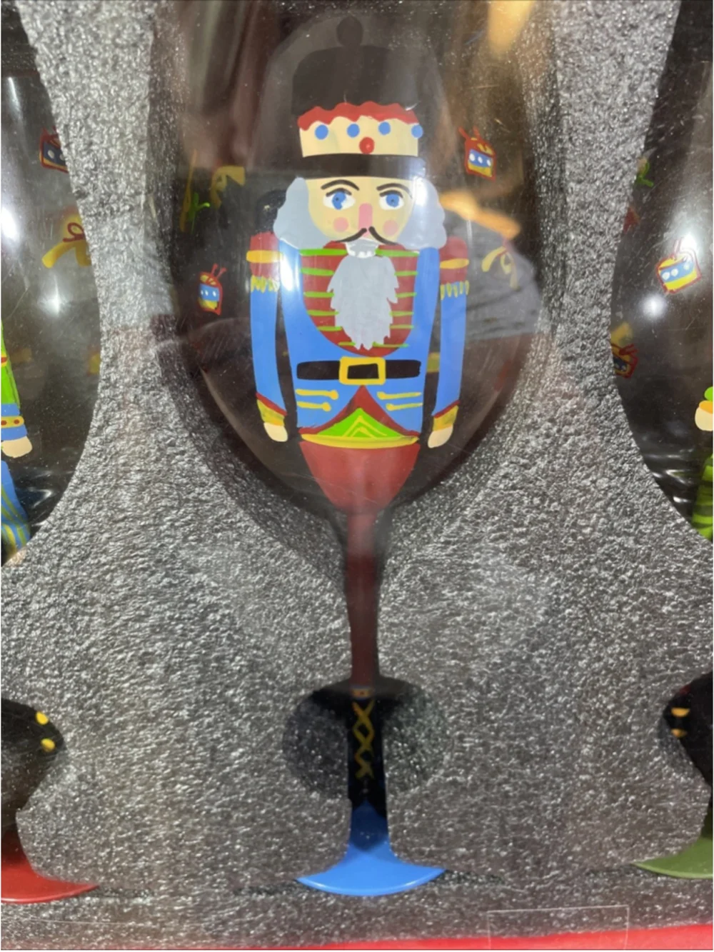 NIB Neiman Marcus Hand Painted Nutcracker Wine Glasses Set of 4 Christmas 9 inch